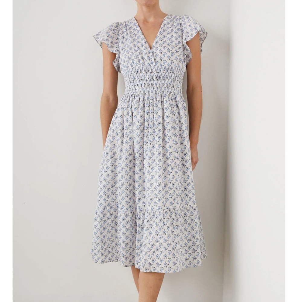 Rails Seona Feminine Cotton Flutter Sleeve Midi Dress White Blue Ivy Size S Nwt